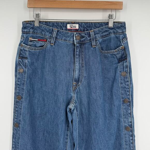 Tommy Hilfiger Women's Side Snaps Wide Leg Blue Jeans Size 6 - Picture 2 of 12